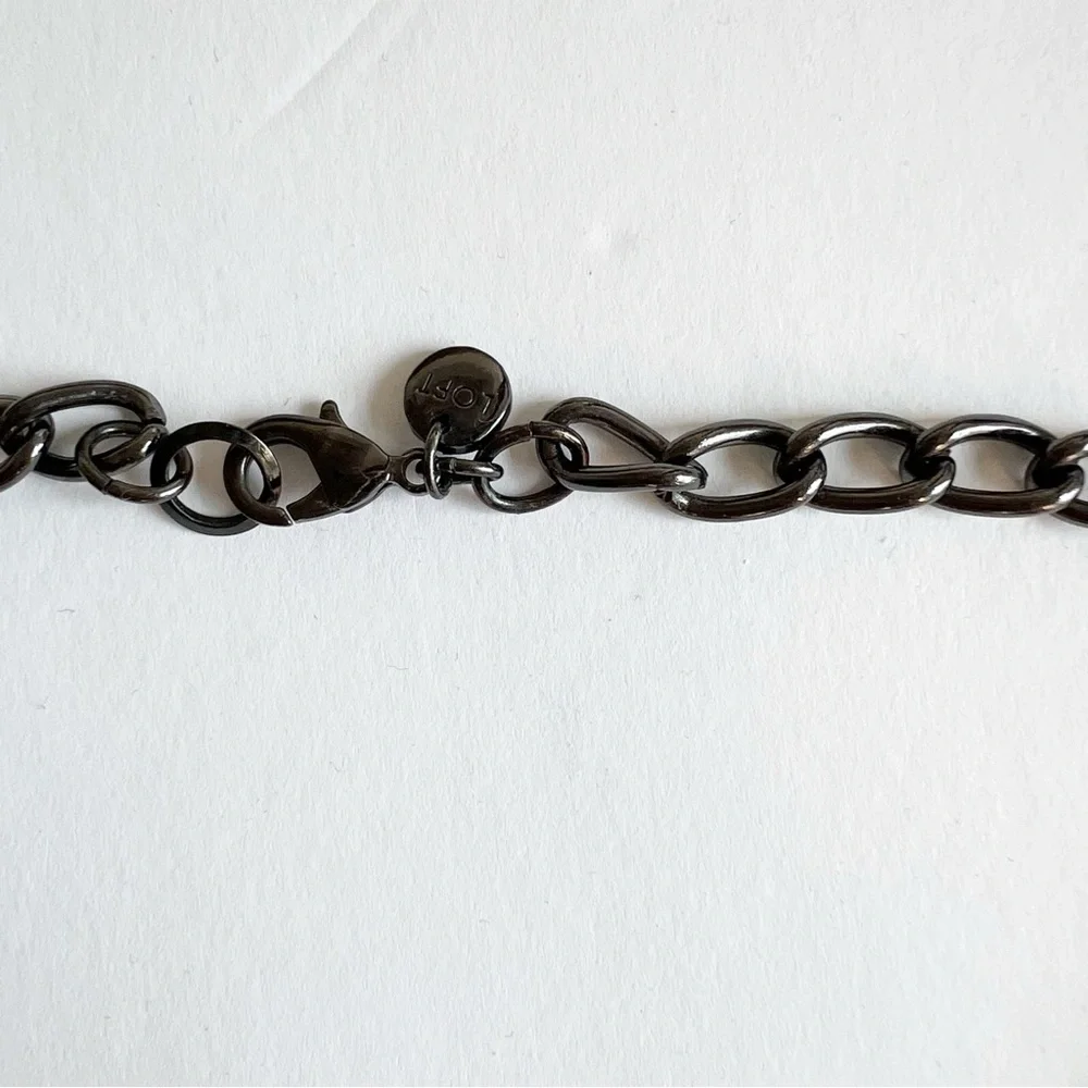 Loft multicolor beaded statement‎ necklace gunmetal chain chunky gemstones